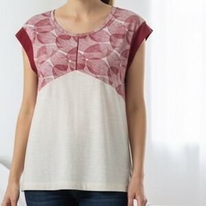 super.natural Merino Leaf Print Tee Cream/Maroon SZ M